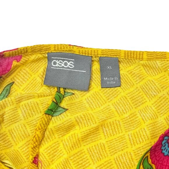 ASOS Boho Yellow Floral Kimono Wrap Mini Dress - XL - Picture 6 of 8